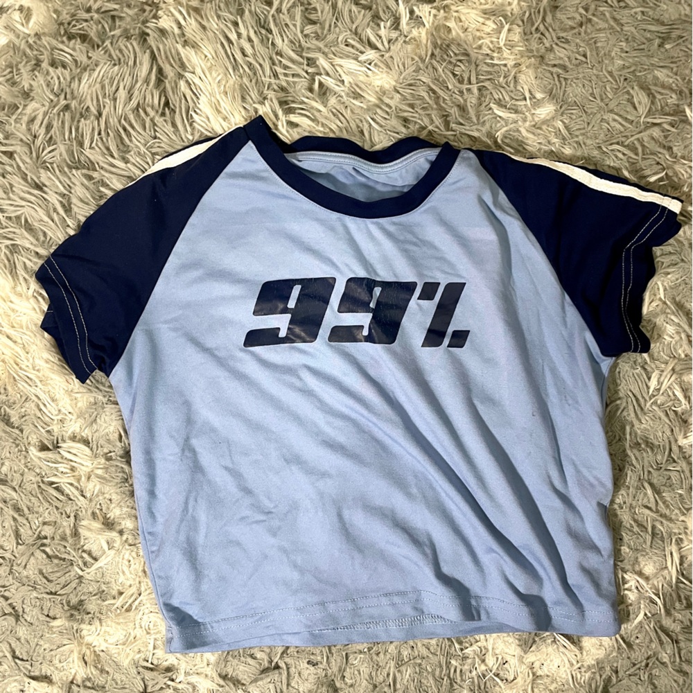 Y2k White Blue Graphic T-Shirt